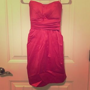Hot pink satin strapless dress